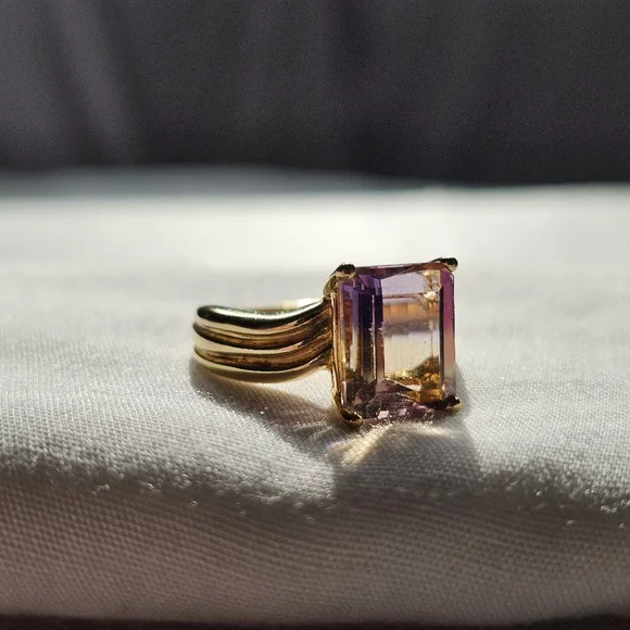 Vintage UTC Ametrine Emerald Cut Ring 925 Sterling Gold Vermeil Statement - Picture 2 of 6